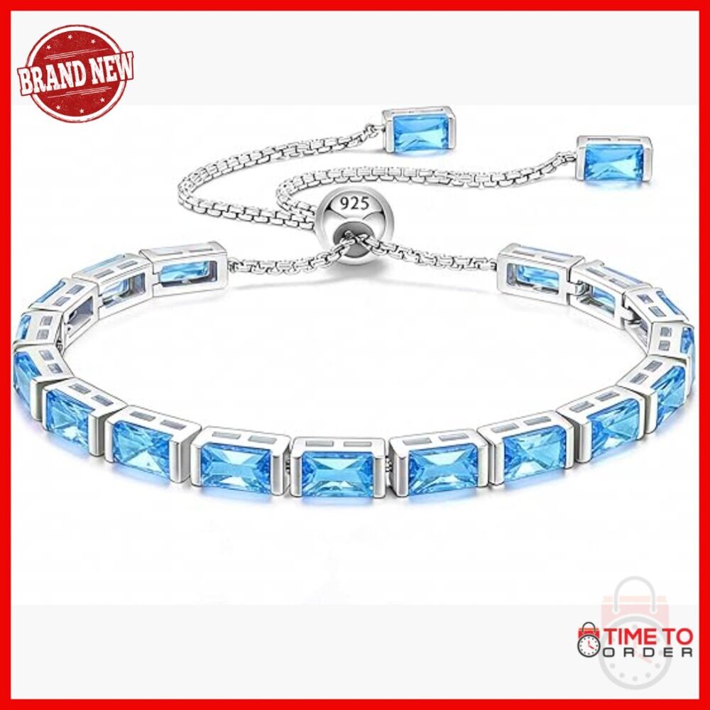 Sterling Silver Adjustable Tennis Bracelet Square Gemstone Fine Jewelry